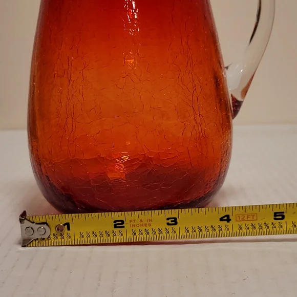 Vintage Hand Blown Ruby Red Crackled Glass Pitcher - Picture 14 of 16